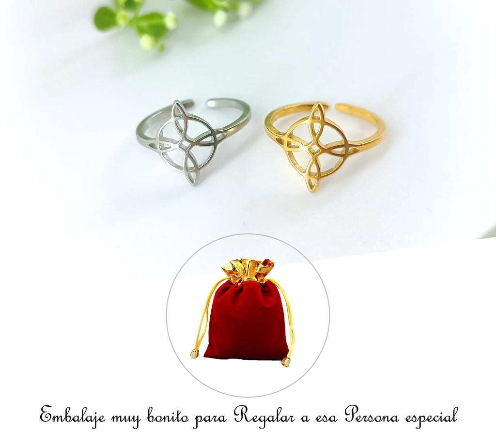 Bague Triskèle Celtique - Nœud de Sorcière Ajustable, Acier Inoxydable Or ou Argent