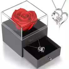 Collier Cœur Argenté - Coffret Cadeau avec Rose Rouge éternelle