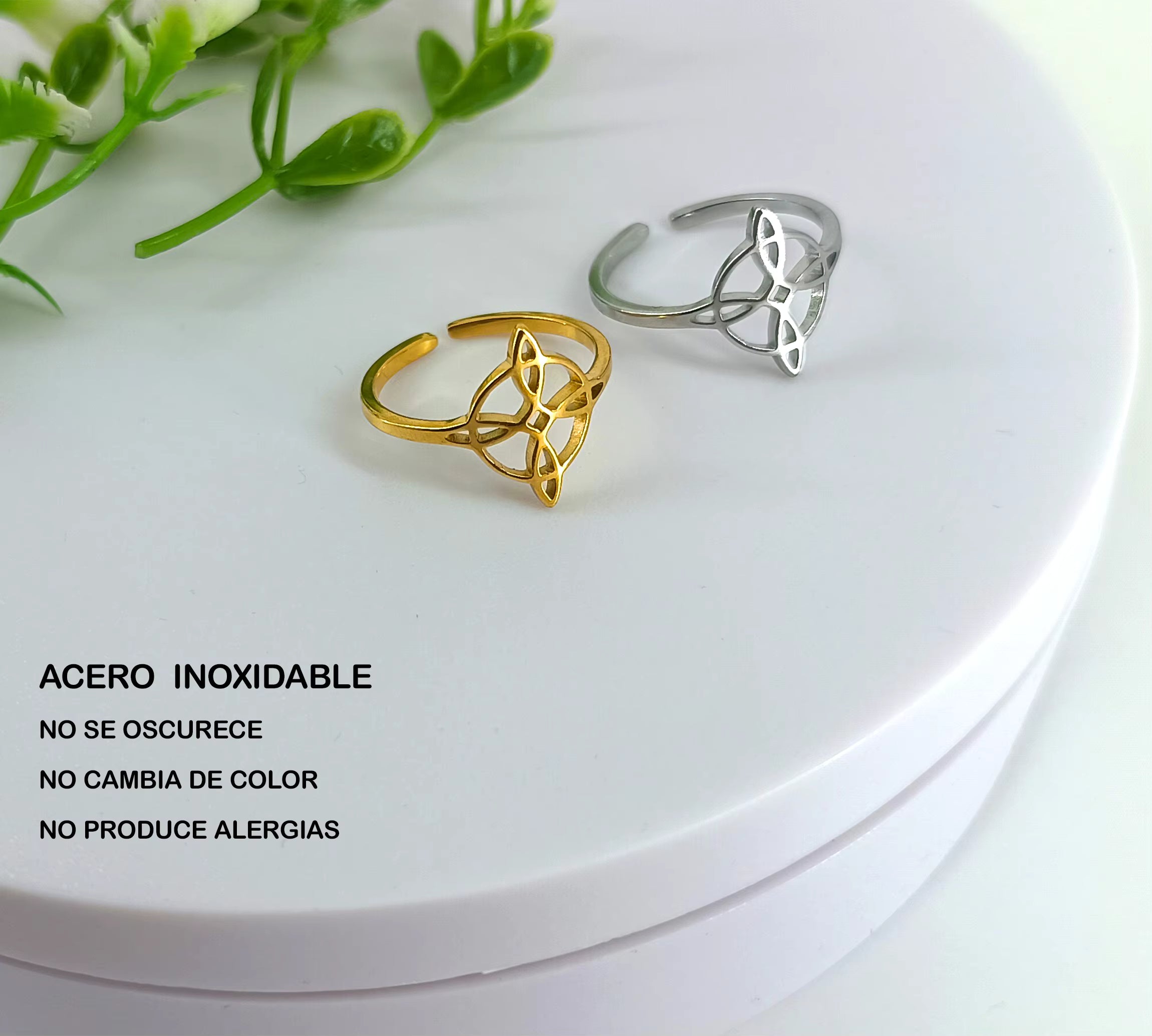 Bague Triskèle Celtique - Nœud de Sorcière Ajustable, Acier Inoxydable Or ou Argent