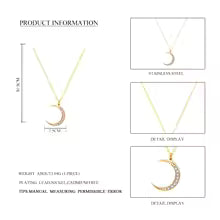 Collier Lune Croissante - Acier Inoxydable Doré avec Zircons