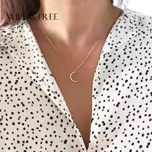 Collier Lune Croissante - Acier Inoxydable Doré avec Zircons