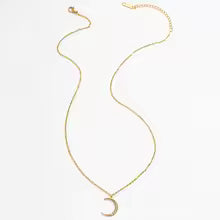 Collier Lune Croissante - Acier Inoxydable Doré avec Zircons