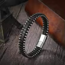 Bracelet en cuir pour homme  Motif infini et acier inoxydable