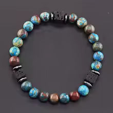 Bracelet volcanique mixte - Perles de lave et Onyx givré