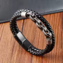 Bracelet en cuir pour homme  Motif infini et acier inoxydable