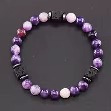 Bracelet volcanique mixte - Perles de lave et Onyx givré