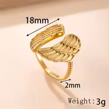 Bague Aile d'Ange Dorée - Acier Inoxydable et Etanche