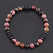 Bracelet volcanique mixte - Perles de lave et Onyx givré