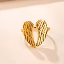 Bague Aile d'Ange Dorée - Acier Inoxydable et Etanche