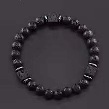 Bracelet volcanique mixte - Perles de lave et Onyx givré