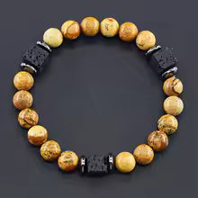 Bracelet volcanique mixte - Perles de lave et Onyx givré