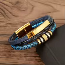 Bracelet en Cuir Homme - Jonc Tressé Multicouche et Fermoir Magnétique