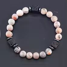 Bracelet volcanique mixte - Perles de lave et Onyx givré
