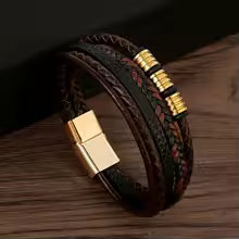 Bracelet en Cuir Homme - Jonc Tressé Multicouche et Fermoir Magnétique