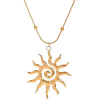 Collier Soleil en Spirale - Acier Inoxydable Martelé Plaqué Or 18K