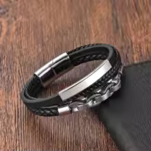Bracelet en cuir pour homme  Motif infini et acier inoxydable