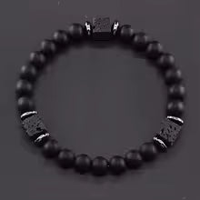Bracelet volcanique mixte - Perles de lave et Onyx givré