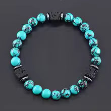 Bracelet volcanique mixte - Perles de lave et Onyx givré