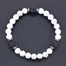 Bracelet volcanique mixte - Perles de lave et Onyx givré