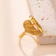 Bague Aile d'Ange Dorée - Acier Inoxydable et Etanche