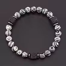 Bracelet volcanique mixte - Perles de lave et Onyx givré