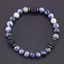 Bracelet volcanique mixte - Perles de lave et Onyx givré