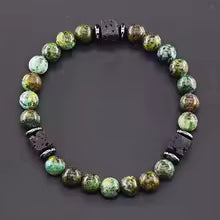 Bracelet volcanique mixte - Perles de lave et Onyx givré