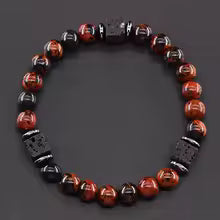 Bracelet volcanique mixte - Perles de lave et Onyx givré