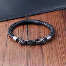 Bracelet en cuir pour homme  Motif infini et acier inoxydable