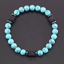 Bracelet volcanique mixte - Perles de lave et Onyx givré