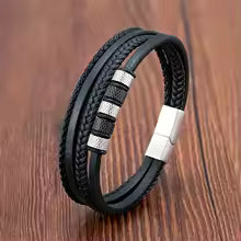 Bracelet en Cuir Homme - Jonc Tressé Multicouche et Fermoir Magnétique