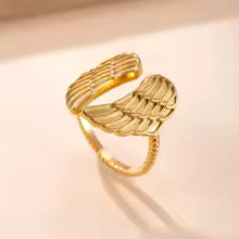 Bague Aile d'Ange Dorée - Acier Inoxydable et Etanche