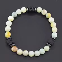 Bracelet volcanique mixte - Perles de lave et Onyx givré