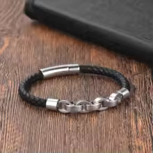 Bracelet en cuir pour homme  Motif infini et acier inoxydable
