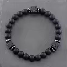 Bracelet volcanique mixte - Perles de lave et Onyx givré
