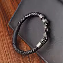 Bracelet en cuir pour homme  Motif infini et acier inoxydable