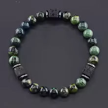 Bracelet volcanique mixte - Perles de lave et Onyx givré