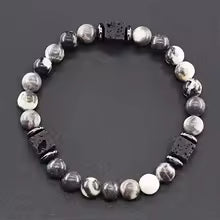 Bracelet volcanique mixte - Perles de lave et Onyx givré