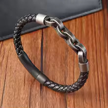 Bracelet en cuir pour homme  Motif infini et acier inoxydable