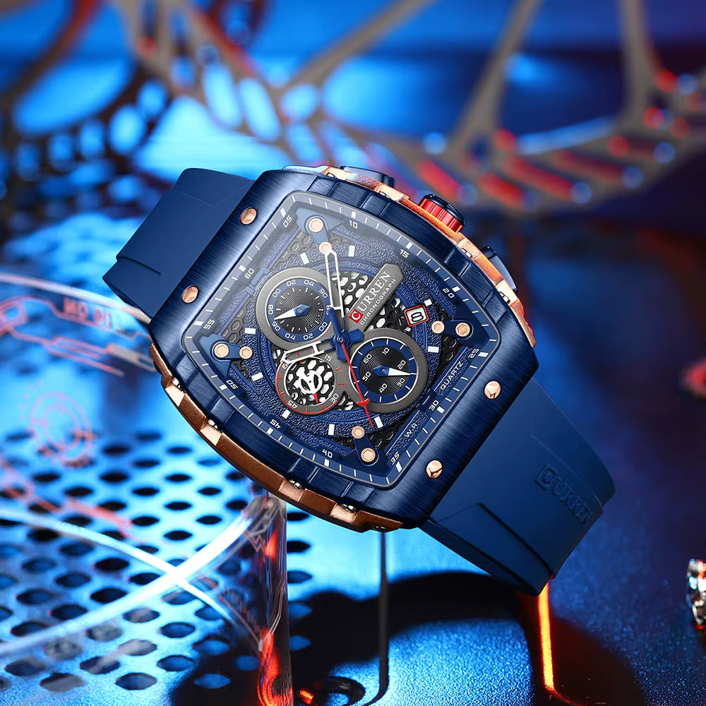Montre homme CURREN - Design carré, acier et bracelet synthétique