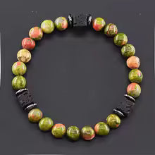 Bracelet volcanique mixte - Perles de lave et Onyx givré