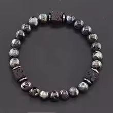 Bracelet volcanique mixte - Perles de lave et Onyx givré