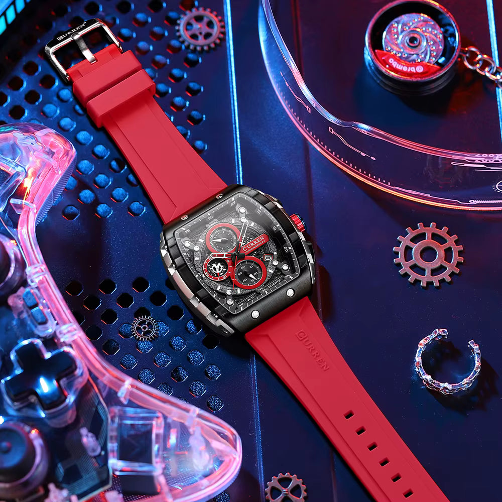 Montre homme CURREN - Design carré, acier et bracelet synthétique