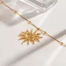 Collier Soleil en Spirale - Acier Inoxydable Martelé Plaqué Or 18K