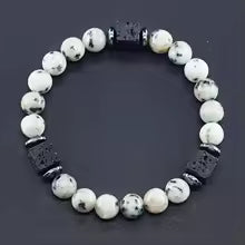 Bracelet volcanique mixte - Perles de lave et Onyx givré