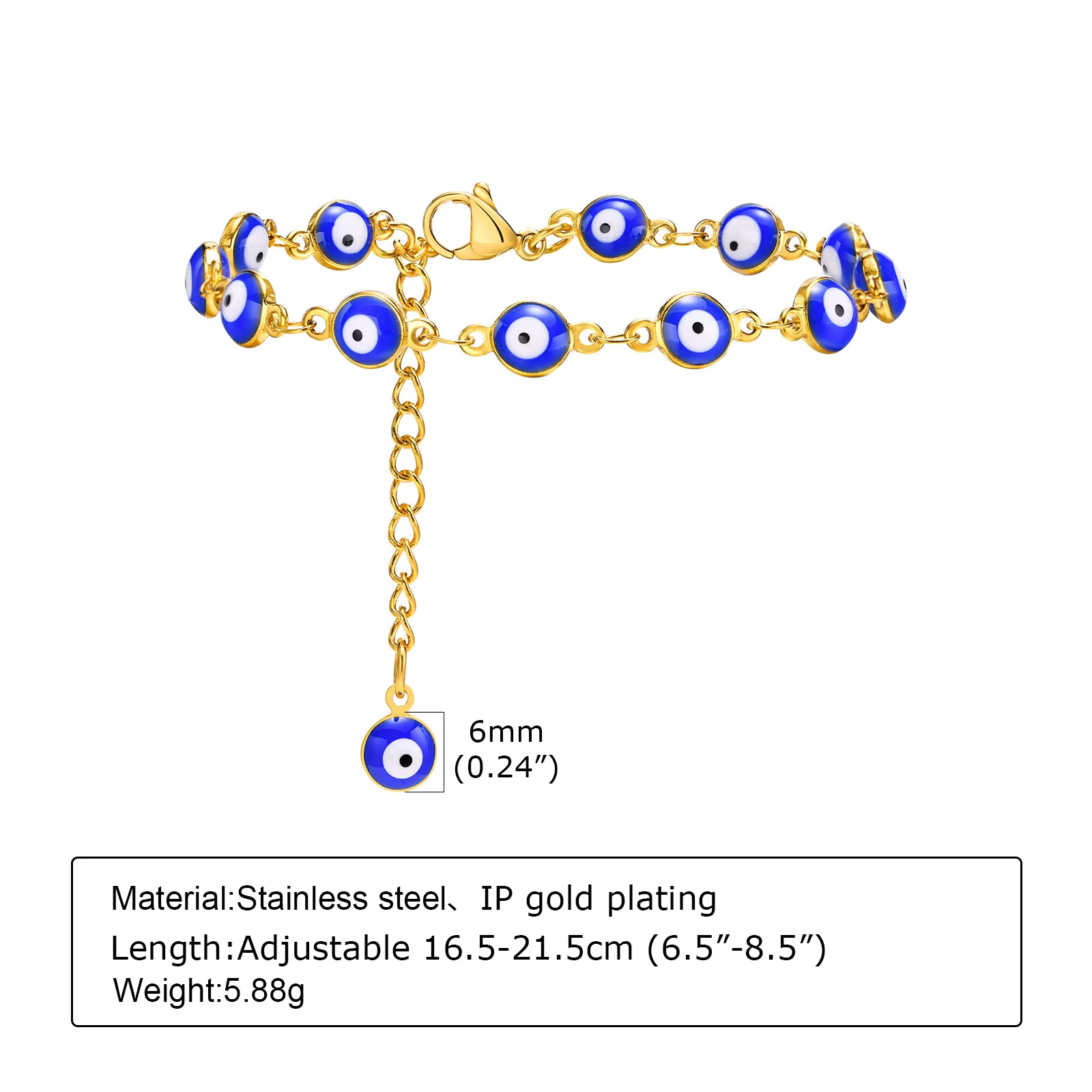 Bracelet Oeil Protecteur - Chaine Acier Inoxydable Or ou Argent