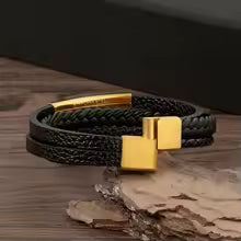 Bracelet en Cuir Homme - Jonc Tressé Multicouche et Fermoir Magnétique