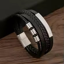Bracelet en Cuir Homme - Jonc Tressé Multicouche et Fermoir Magnétique