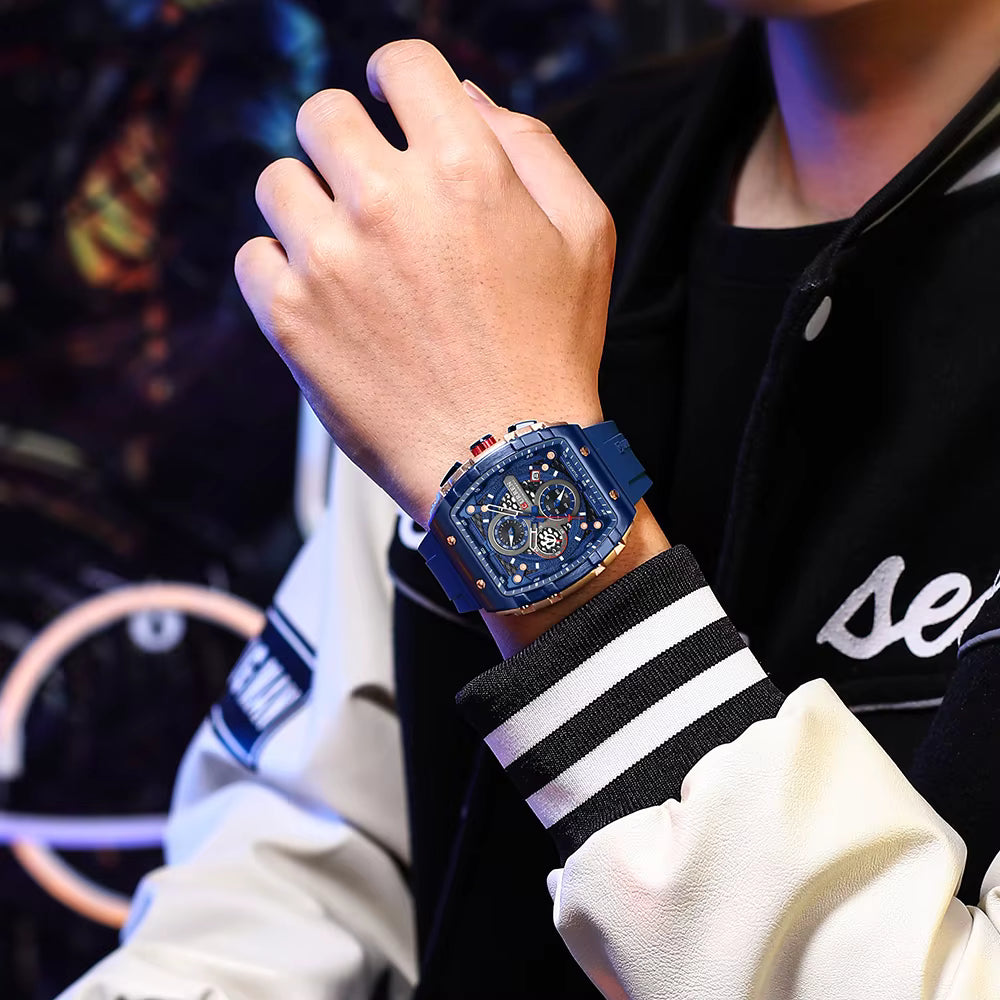Montre homme CURREN - Design carré, acier et bracelet synthétique