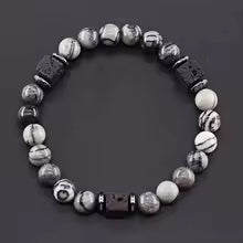 Bracelet volcanique mixte - Perles de lave et Onyx givré